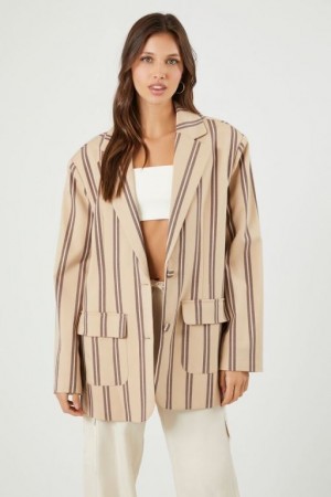 Blazer Forever 21 A Rayas Single Breasted Mujer Marrones Multicolor | 8LYgEKQ3TKj