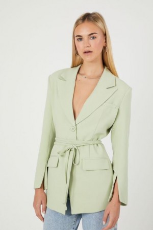 Blazer Forever 21 Belted Cutout Mujer Verde Claro | VcFvgBppquh