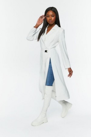 Blazer Forever 21 Belted M Slit Duster Mujer Blancas | AeRvtT137o4