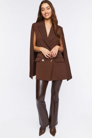 Blazer Forever 21 Double Breasted Cloak Mujer Chocolate | v1FTUWOYK6y