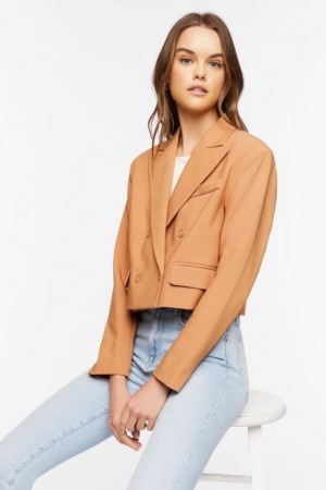 Blazer Forever 21 Double Breasted Cropped Mujer Beige | U49zMSnbUS2