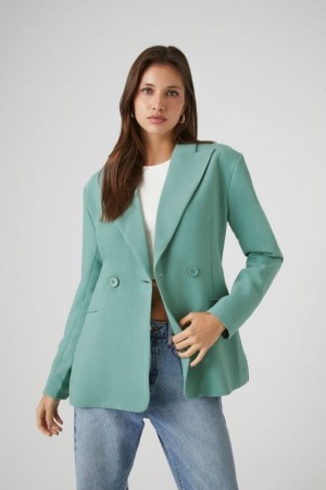 Blazer Forever 21 Double Breasted Peak Lapel Mujer Gris Azules | jF8aETWtIpF