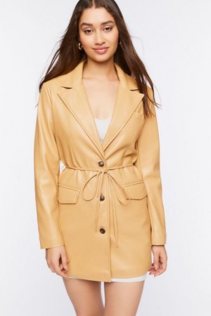 Blazer Forever 21 Faux Cuero Belted Mujer Marrones | iSa3xNMGv09