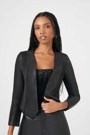 Blazer Forever 21 Faux Cuero Cropped Mujer Negras | 6yMZzjPBPqS