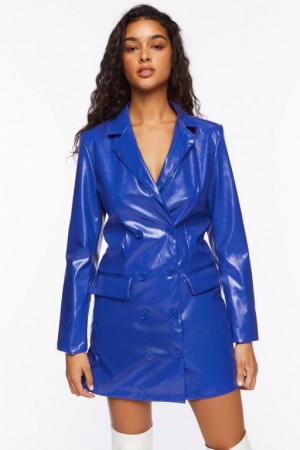 Blazer Forever 21 Faux Cuero Mini Mujer Azul Real | a5tEZLcUSYT