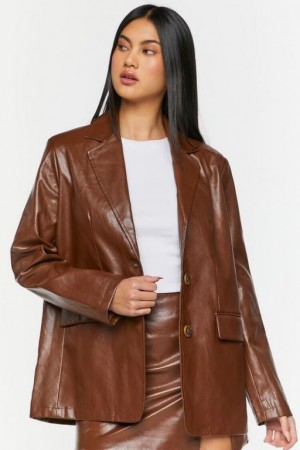 Blazer Forever 21 Faux Cuero Mujer Chocolate | 2SPMtQtdNO5