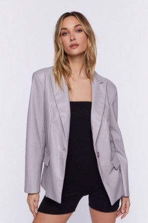 Blazer Forever 21 Faux Cuero Mujer Gris | z5vm5ITEsCj