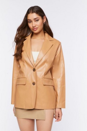 Blazer Forever 21 Faux Cuero Mujer Marrones | Gnze81jx2FY