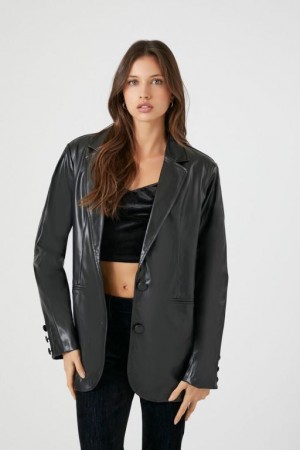 Blazer Forever 21 Faux Cuero Notched Mujer Negras | ooAKVlgKdEJ