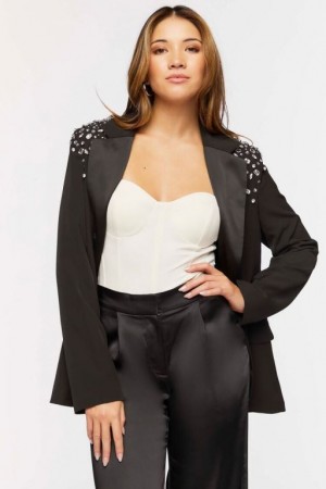 Blazer Forever 21 Faux Gem Shoulder Mujer Negras | s3G0897MN5y