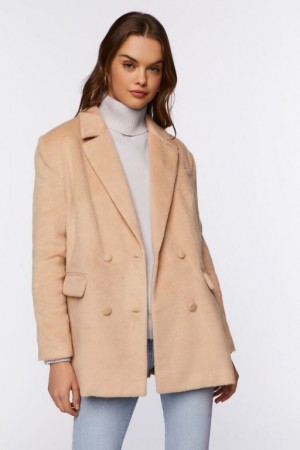 Blazer Forever 21 Faux Lana Double Breasted Mujer Beige | ewoFGKE50b9