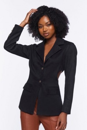 Blazer Forever 21 Faux Suede Cutout Mujer Negras | A3D4rXDbNaF