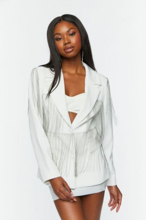 Blazer Forever 21 Fringe Single Breasted Mujer Blancas | qsFHqTsNMuR