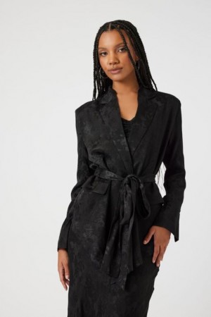 Blazer Forever 21 Jacquard Satin Belted Mujer Negras | 1bd68M9NTX7