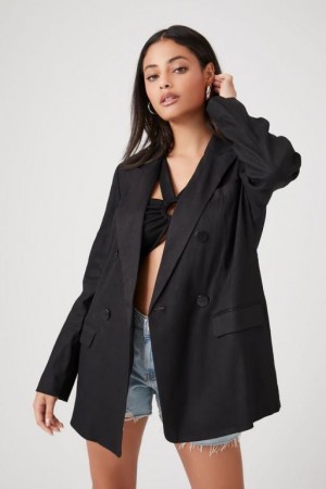 Blazer Forever 21 Linen Blend Double Breasted Mujer Negras | GbDv8VpZOVj