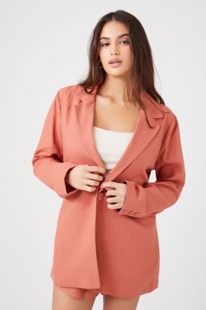 Blazer Forever 21 Linen Blend Notched Mujer Clay | AxqRtWYm9Ra