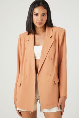 Blazer Forever 21 Longline Double Breasted Mujer Toasted Almond | KpDNwRHtlB1