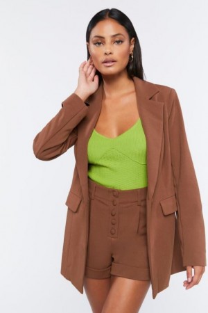 Blazer Forever 21 Notched Buttoned Mujer Cocoa | k6CDVzHL6Bz