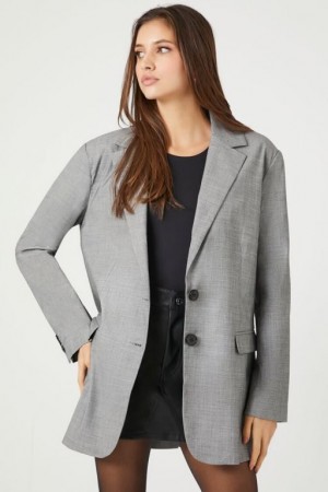 Blazer Forever 21 Notched Single Breasted Mujer Gris | qf7ltBXZMsK