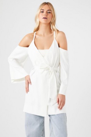 Blazer Forever 21 Open Shoulder Wrap Mujer Creme | paY2VT46cZU