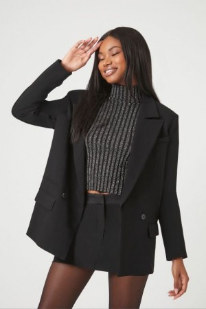 Blazer Forever 21 Oversized Double Breasted Mujer Negras | GXTYwgp3Nqp