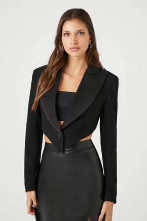 Blazer Forever 21 Peak Lapel Cropped Mujer Negras | uvOTsxFQN1C