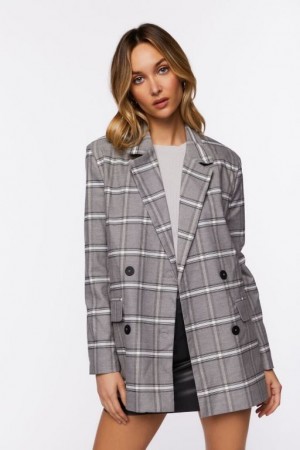 Blazer Forever 21 Plaid Double Breasted Mujer Gris Multicolor | IWKD2PQqtHr