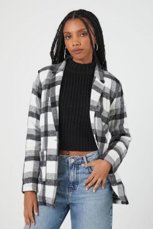 Blazer Forever 21 Plaid Notched Mujer Negras Blancas | f1shDTZ9Gcp