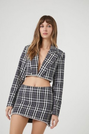 Blazer Forever 21 Plaid Rhinestone Trim Cropped Mujer Negras Multicolor | JU0fK1PpbS6