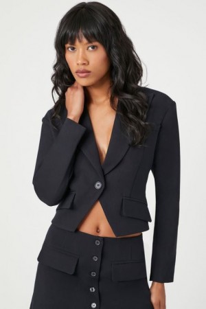 Blazer Forever 21 Plunging Split Hem Cropped Mujer Negras | 2OqpgIQdvUy