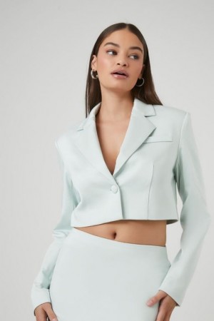 Blazer Forever 21 Satin Notched Cropped Mujer Seafoam | 64rrk1NoXVK