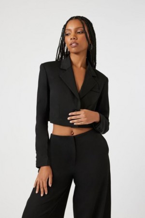 Blazer Forever 21 Satin Notched Cropped Mujer Negras | d9izFdwcBhF