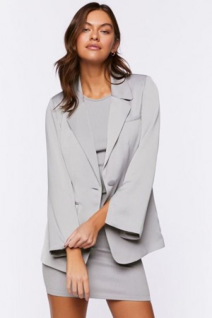 Blazer Forever 21 Satin Single Breasted Mujer Plateadas | 0C71eOgwYTC