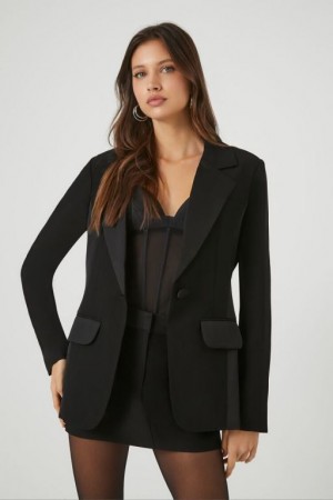 Blazer Forever 21 Satin Single Breasted Mujer Negras | qQ7kmRpLV95