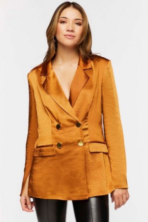 Blazer Forever 21 Satin Split Sleeve Mujer Root Beer | TBMSK49YsNh