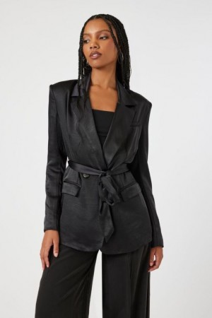 Blazer Forever 21 Satin Tie Belt Mujer Negras | dj5IMllSELQ