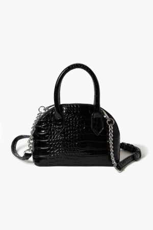 Bolsas Forever 21 Faux Croc Crossbody Satchel Mujer Negras | waUH4neMVOi