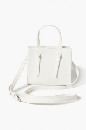 Bolsas Forever 21 Faux Croc Cuero Crossbody Mujer Blancas | M3MYuod257G