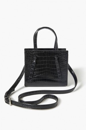 Bolsas Forever 21 Faux Croc Cuero Crossbody Mujer Negras | CaKqGwrAWLs