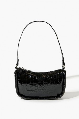 Bolsas Forever 21 Faux Croc Shoulder Mujer Negras | DXAyE8OA8Bu