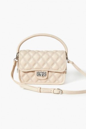 Bolsas Forever 21 Faux Cuero Acolchado Crossbody Mujer Beige | 63rNIkanUhK