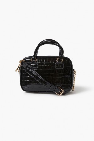 Bolsas Forever 21 Faux Patent Croc Cuero Crossbody Mujer Negras | LnLkXca7kzh