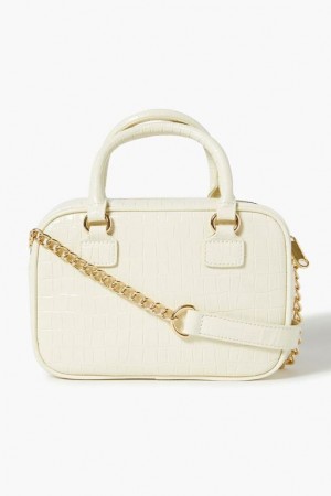 Bolsas Forever 21 Faux Patent Croc Cuero Crossbody Mujer Creme | 4KkfLR1j4nj