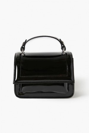 Bolsas Forever 21 Faux Patent Cuero Crossbody Mujer Negras | 1yhYw8yVkk8