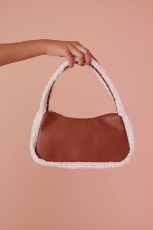 Bolsas Forever 21 Faux Shearling Trim Faux Cuero Handbag Mujer Marrones | ekuiVHb0qaA