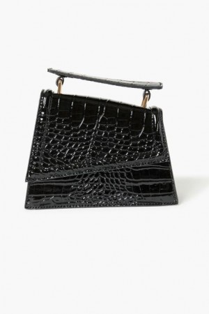 Bolsas Forever 21 Metallic Faux Croc Crossbody Mujer Negras | ZgoyE9sCGHL