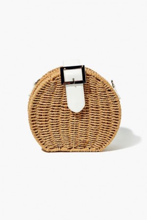 Bolsas Forever 21 Round Straw Crossbody Mujer Blancas | LUvop6lG8nW