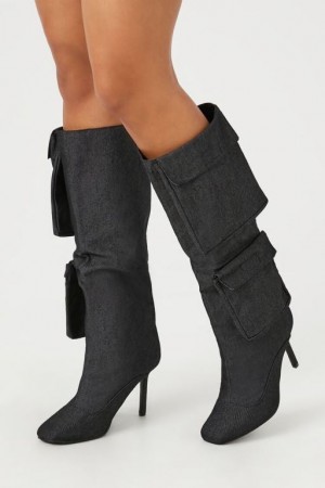 Botas Forever 21 Denim Cargo Stiletto Mujer Negras | wW1PoQP8Ijh