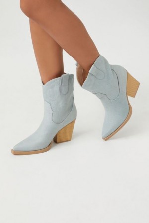 Botas Forever 21 Denim Cowboy Ankle Mujer Azules | Q6Dx8oBXLkH