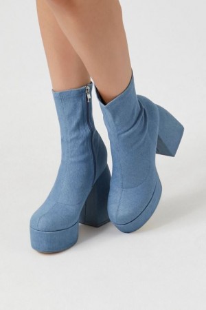 Botas Forever 21 Denim Platform Block Booties Mujer Azules | GO5S1zTGws1